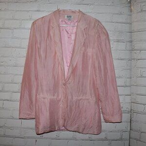 🌸 Sostanza 100% Silk‑Blend Crinkle Blazer · Light Pink · Size M